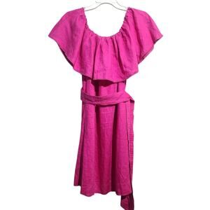 Trina Turk Out of Office Pink Restless Off Shoulder Linen Dress Size M NWT